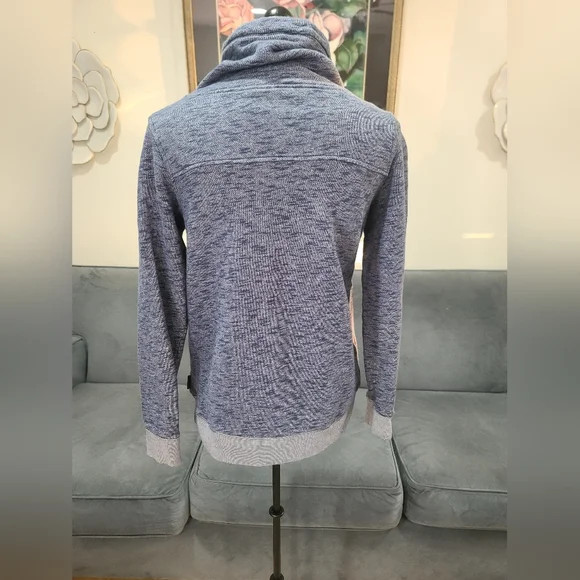 Columbia Womens Heathered Blue Asymmetrical Cowl Neck Sweatshirt Striped Trim - Picture 5 of 9